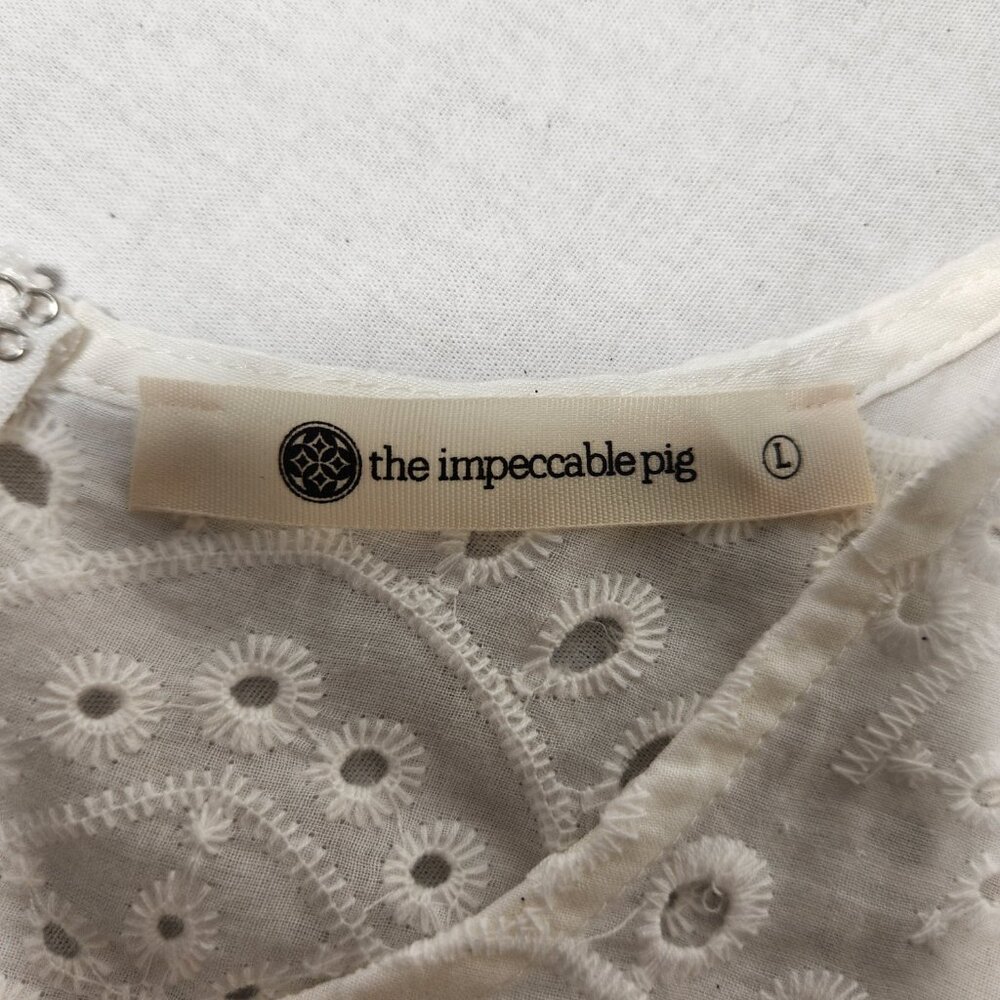 THE IMPECCABLE PIG Cut it Out Romantic White Eyelet Mini Dress Size L LIKE NEW! - Picture 8 of 16